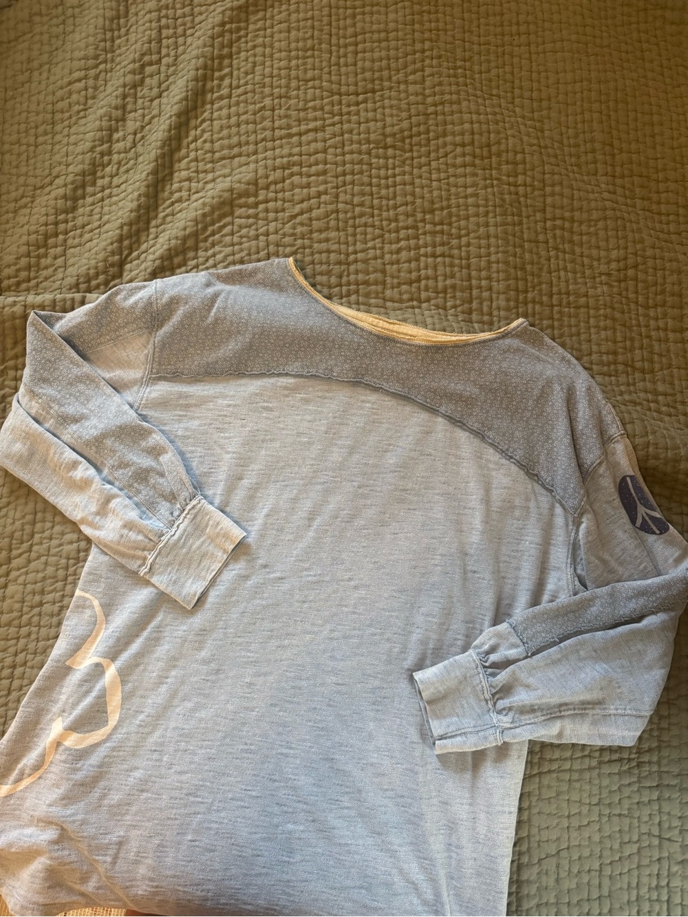 Blue Long Sleeve Free People Tunic with Patch and Icon Details